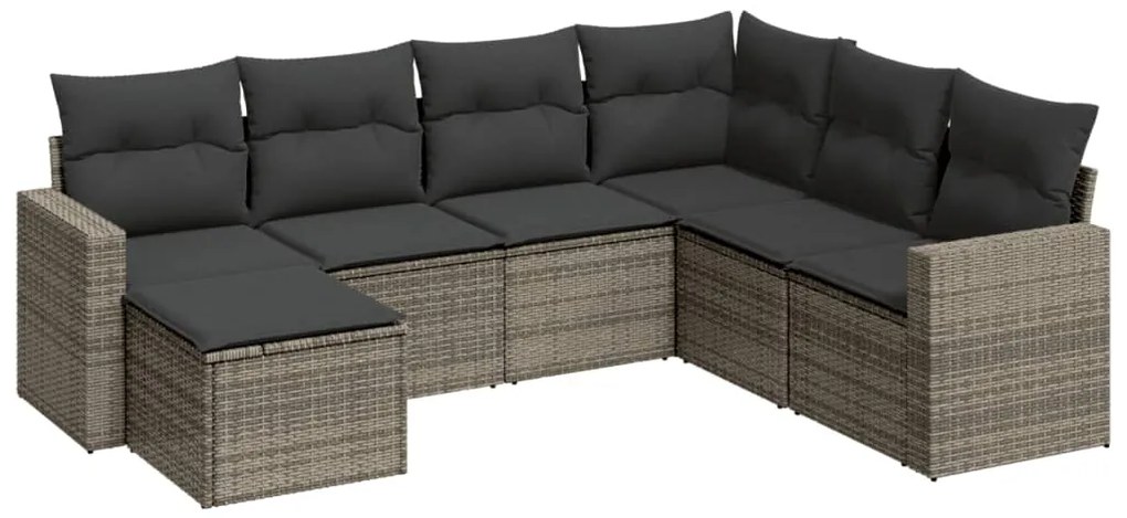 3251637 vidaXL Градински диван с възглавници, 7 части, полиратан, сив