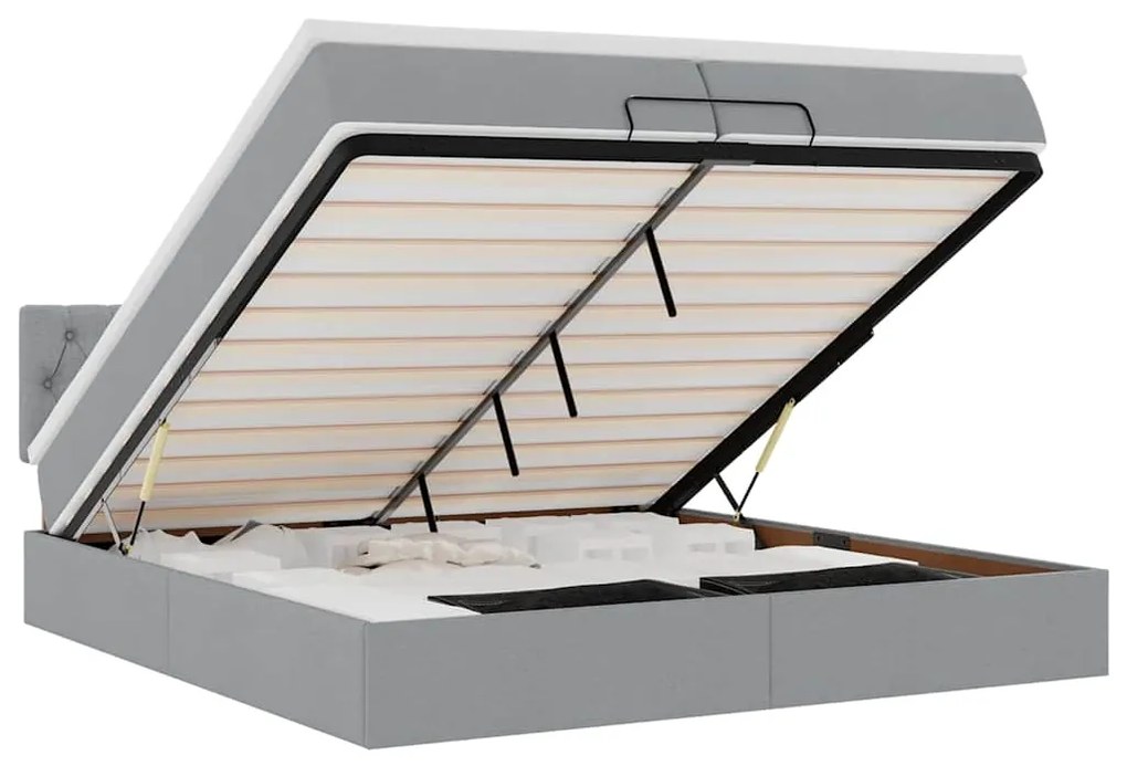 3312416 vidaXL Османска легло с матрак и LED, светлосиво, 200x200 см, плат