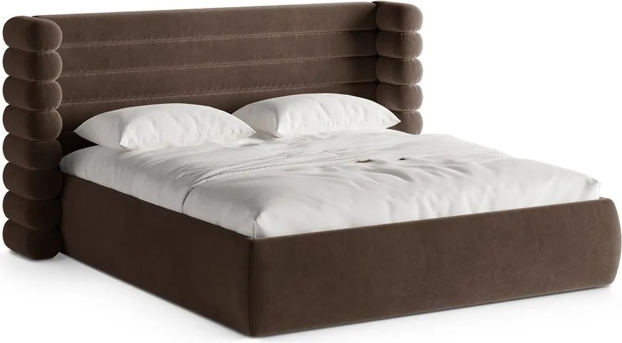 Кафяво тапицирано двойно легло с място за съхранение и включена подматрачна рамка 200x200 cm Mount – Micadoni
