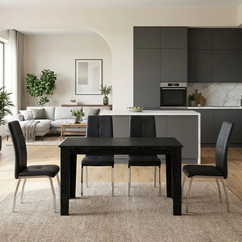 Трапезен комплект 5 части Darlen - Alma TopMebel sencron в черен цвят - черен 125x72x74cm