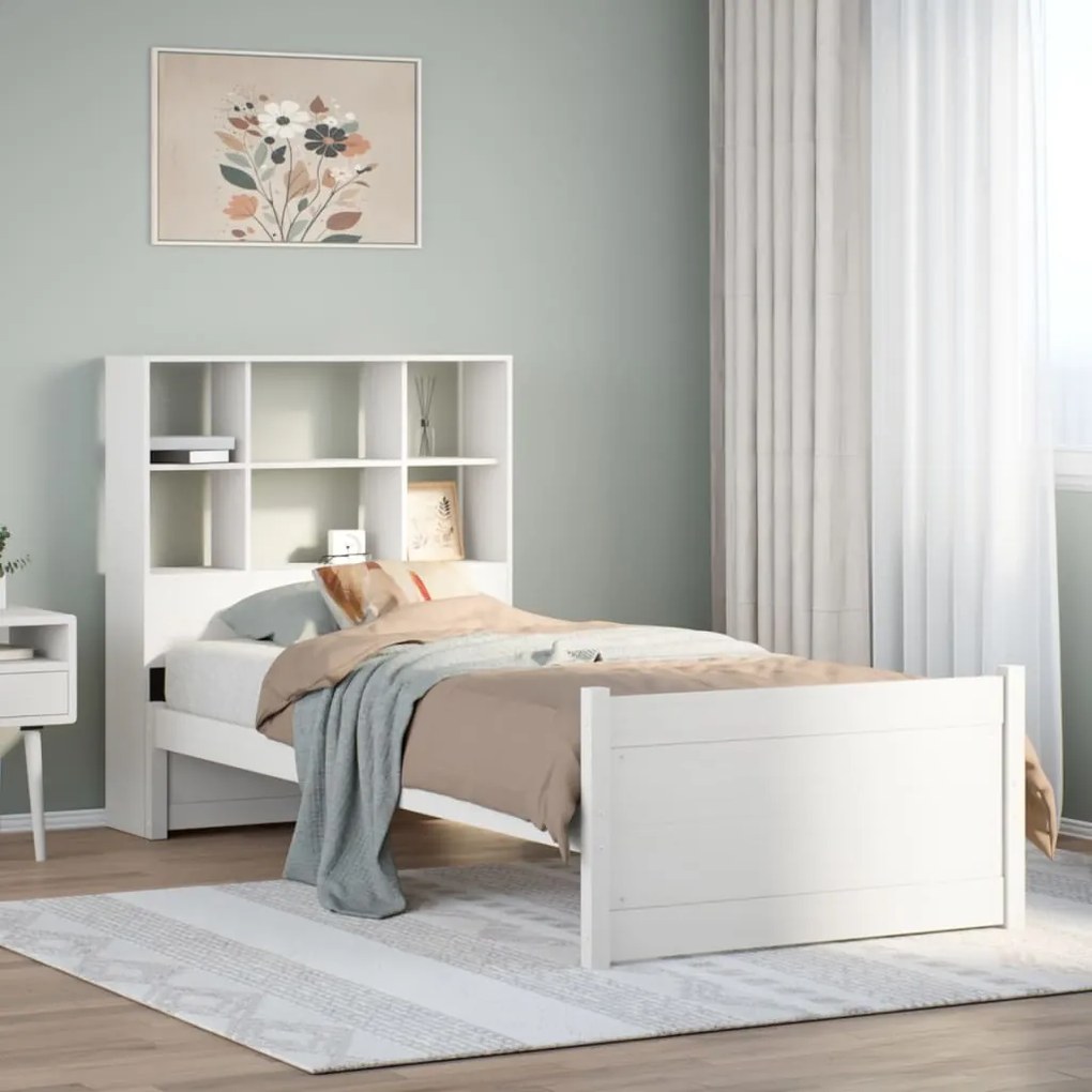 3322466 vidaXL Легло с етажерка за книги, без матрак, 90x200 см, бор масив