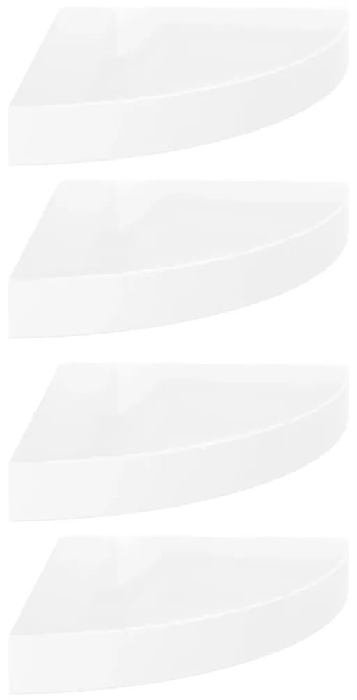 323888 vidaXL Плаващи ъглови рафтове, 4 бр., бяло, гланц, 25x25x3,8 см, MDF