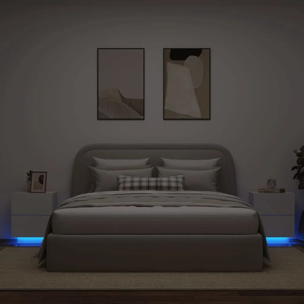 Sonata H Нощни шкафчета с LED, 2 бр, бяло, инженерна дървесина