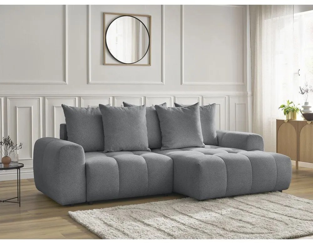 Сив шенилов сгъваем/с място за съхранение ъглов диван (десен ъгъл) Roxelane – Bobochic Paris