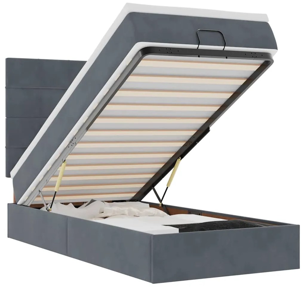 3314283 vidaXL Османска легло с матраци и LED, тъмносиво, 80x200 см, кадифе