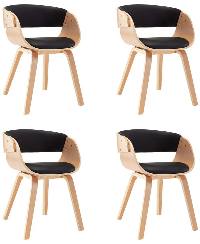 278866 vidaXL Трапезни столове, 4 бр, черни, извито дърво и изкуствена кожа