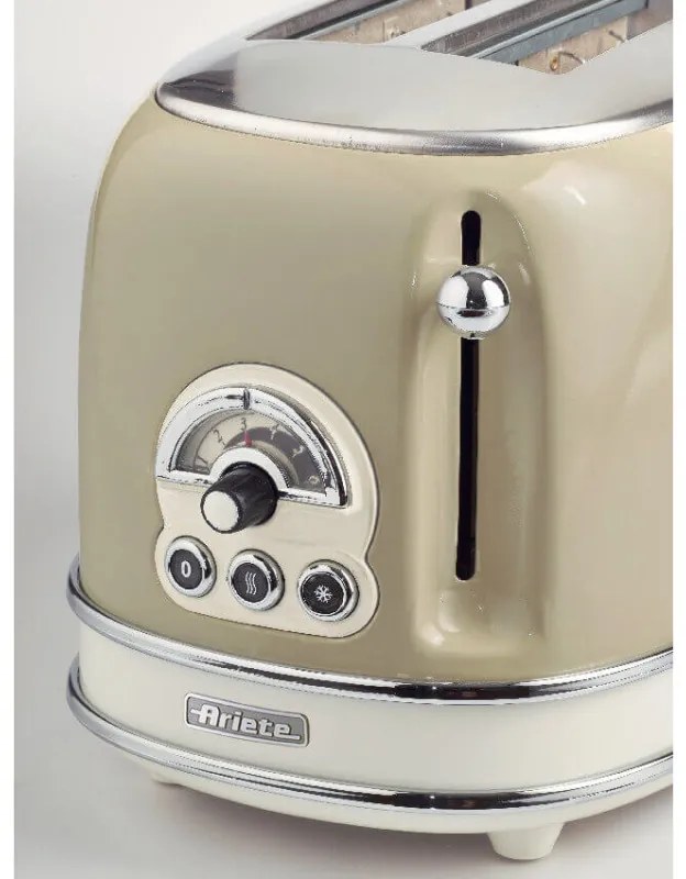 Тостер за хляб Ariete VINTAGE 0155/03, 810W, 2 филии, 3 функции, 6 степени, Подвижна тава за трохи, Бежов