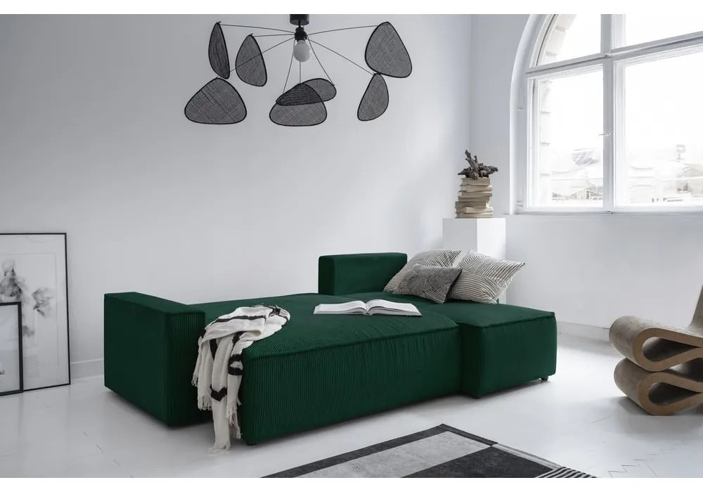 Тъмнозелен разтегателен ъглов диван от рипсено кадифе (променлив) Brave Dave – Miuform