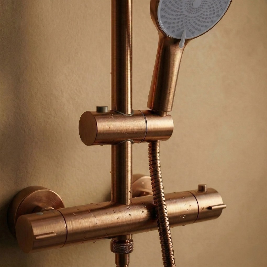 Душ комплект без чучур с термостат Rea Lungo Copper Brush