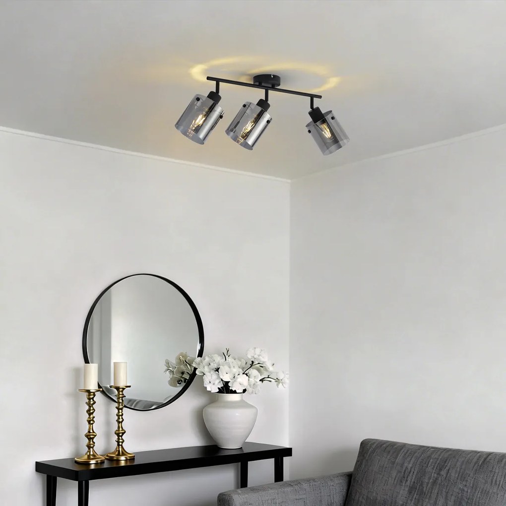 Дизайнерски плафон черен с димно стъкло 3 светлини - Domo