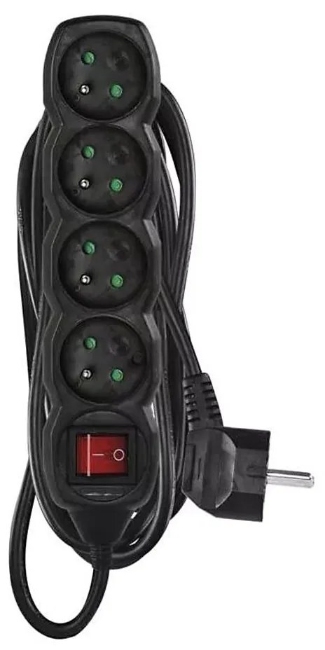 Удължител с ключ 4 гнезда 5м черен