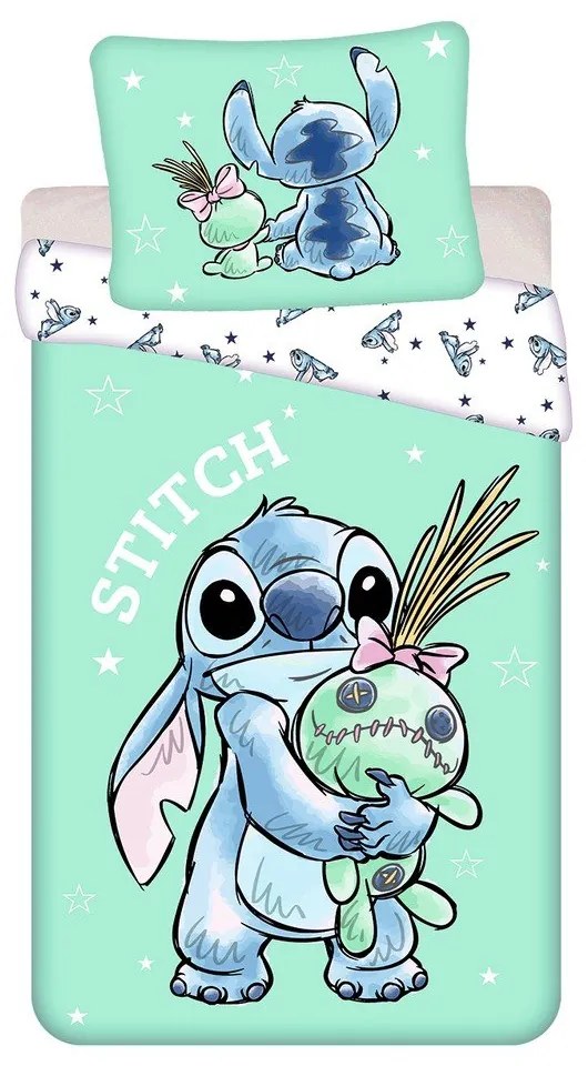 Единично памучно детско спално бельо в цвят мента 140x200 cm Lilo &amp; Stitch "Buddies" – Jerry Fabrics
