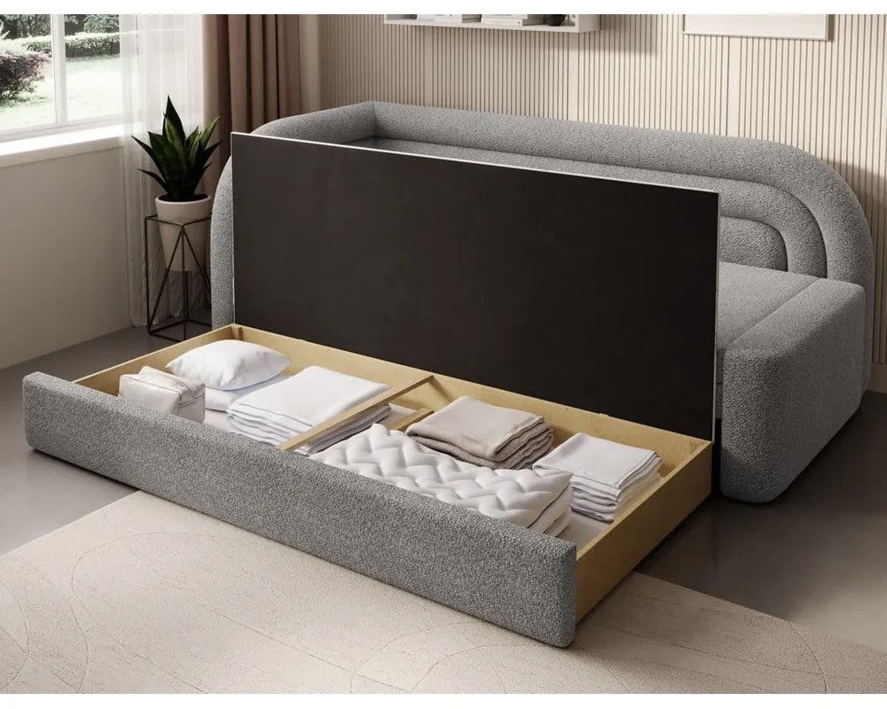 Сив сгъваем/с място за съхранение диван от прежда с примки от букле ляв ъгъл 223 cm Fabillo – ELTAP