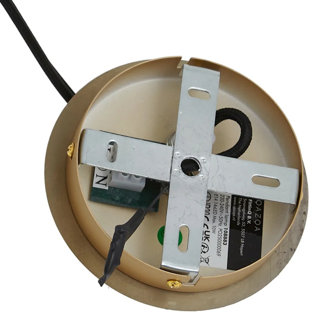 Арт Деко висяща лампа златиста с кехлибарено стъкло овална 14 лампи - Mochan