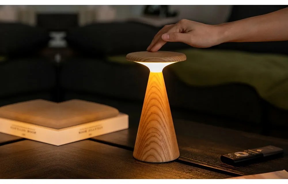 LED настолна лампа в естествен цвят с дървен абажур (височина 21 cm) Sylva – Gingko