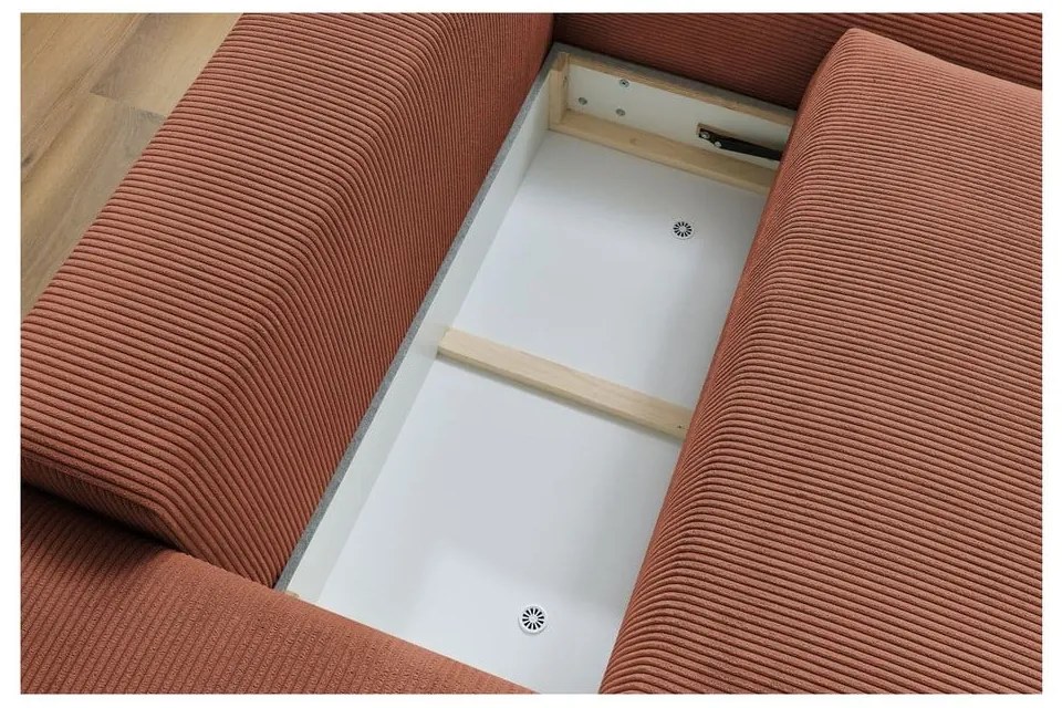 Теракотен сгъваем/с място за съхранение ъглов диван от рипсено кадифе Voltaire – Bobochic Paris