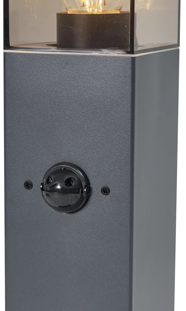 Външна лампа тъмно сива с димно стъкло 45 см IP44 с контакт и сензор за движение - Malios