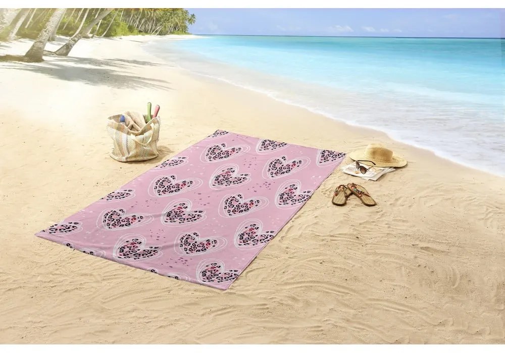 Розова детска кадифена плажна кърпа 75x150 cm Femke – Good Morning