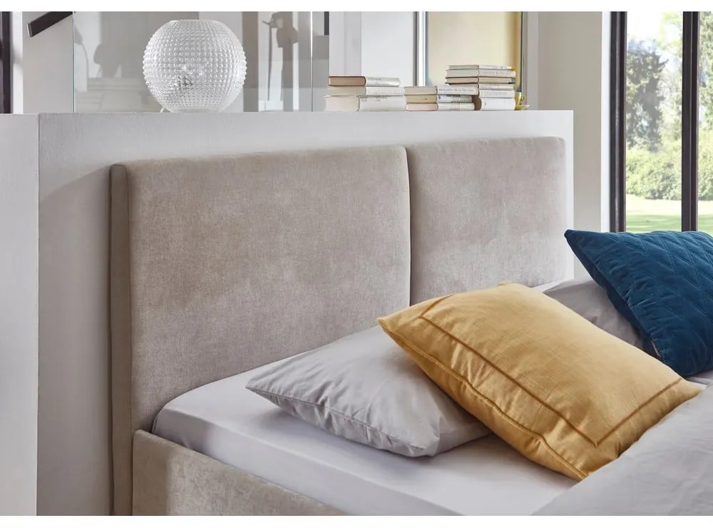 Бежово двойно легло 160x200 cm тапицирано с включена подматрачна рамка Piano – Meise Möbel