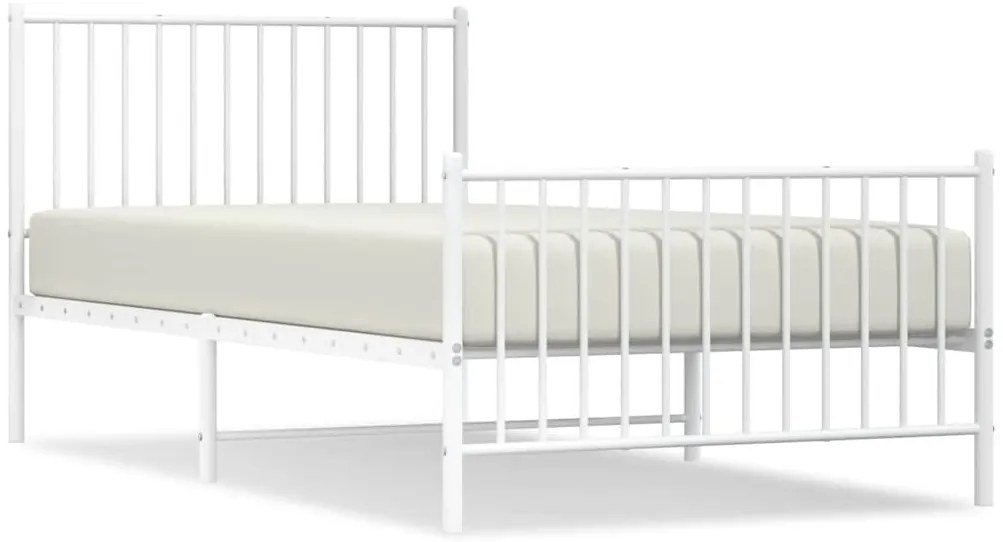 350944 vidaXL Метална рамка за легло с горна и долна табла, бяла, 100x200 см