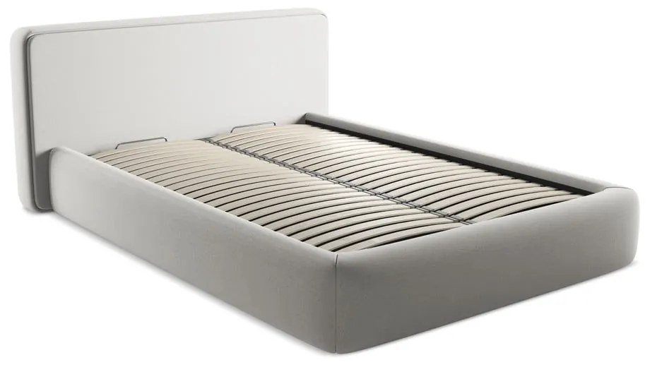 Светлосиво двойно тапицирано легло с място за съхранение и включена подматрачна рамка 140x200 cm Kiana – Makamii