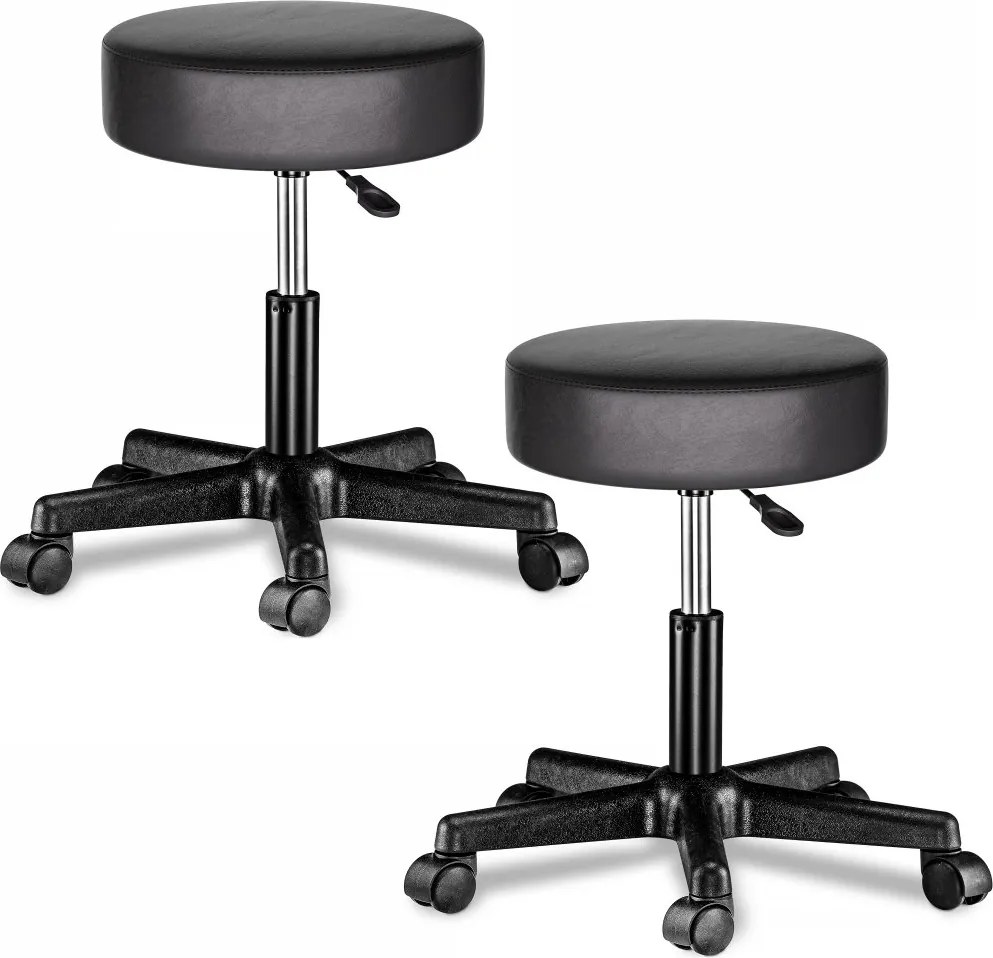 Козметичен стол на колелца 360°, регулируем - комплект от 2 Бял