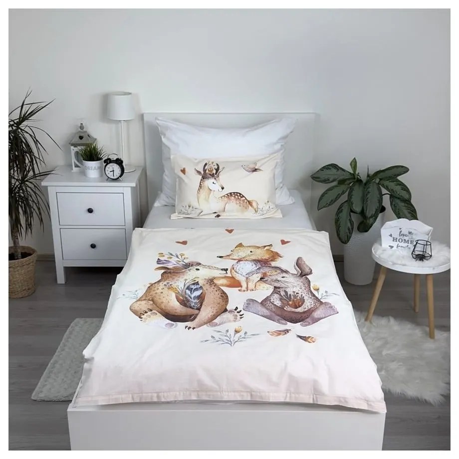 Бежово памучно детско спално бельо за детско креватче 100x135 cm Animals "Woodland" – Jerry Fabrics