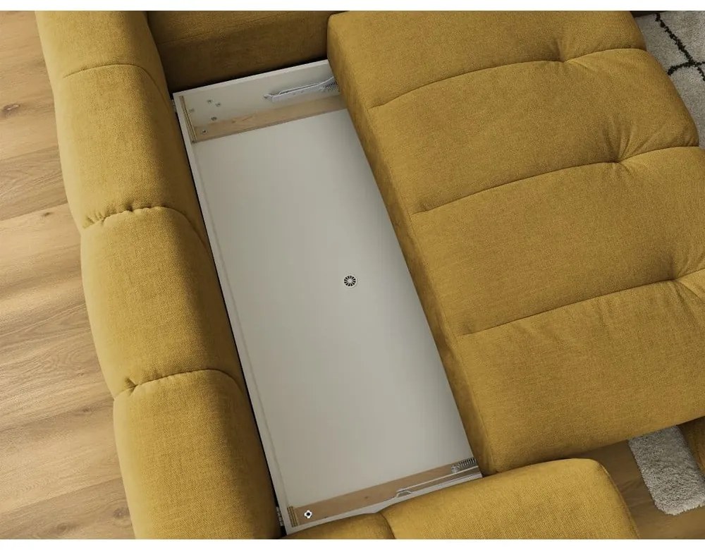 Сгъваем/с място за съхранение ъглов диван в цвят горчица (десен ъгъл/L форма) Fuji – Bobochic Paris