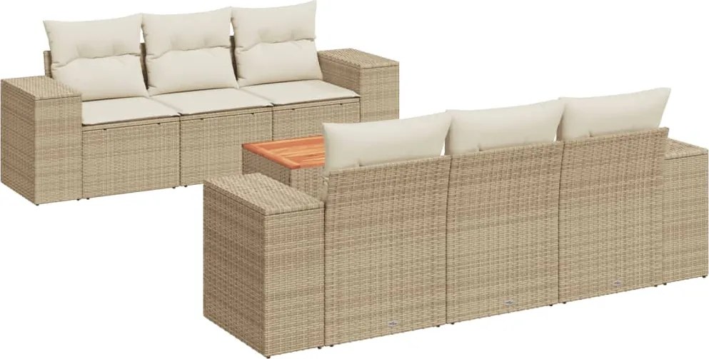 3225337 vidaXL Градински диван с възглавници, 7 части, бежов полиратан