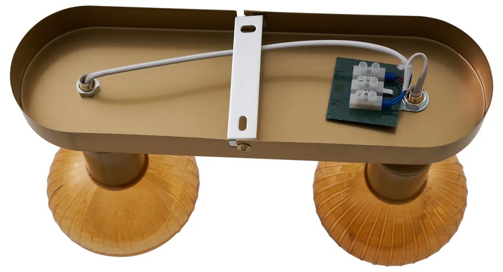 Кръгла таванна лампа златна с кехлибарено стъкло 2-светлинна - Теди