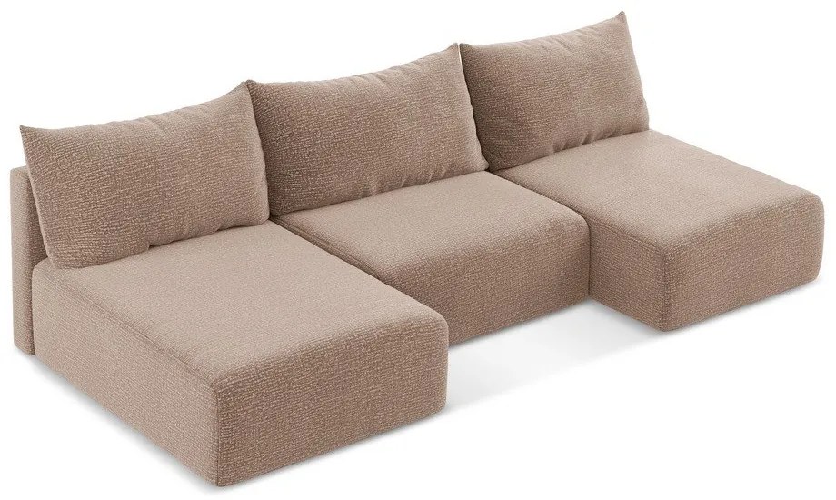 Светлокафяв разтегателен ъглов диван с място за съхранение Kalena – Makamii