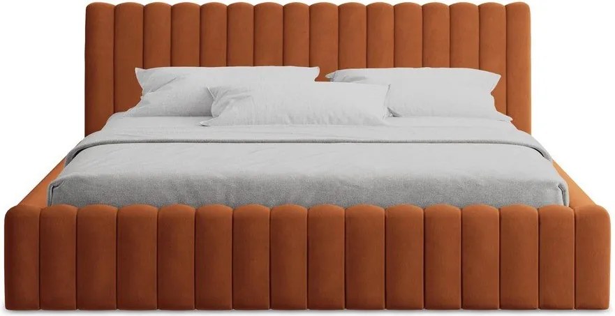 Теракотено двойно легло 140x200 cm тапицирано с място за съхранение с включена подматрачна рамка Lemi – Makamii