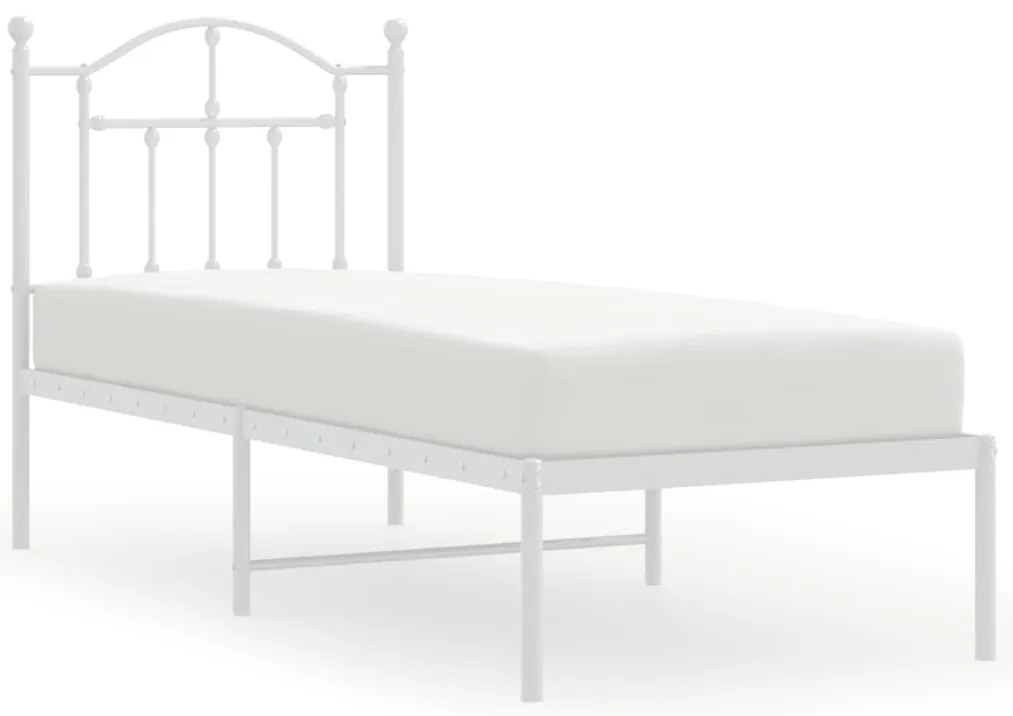 353478 vidaXL Метална рамка за легло, без матрак, с табла, бяла, 75x190 см