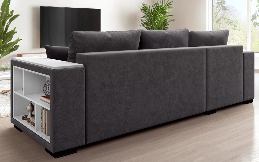 Разтегателен ъглов диван с подлакътник етажерка Мелвин Спринг S