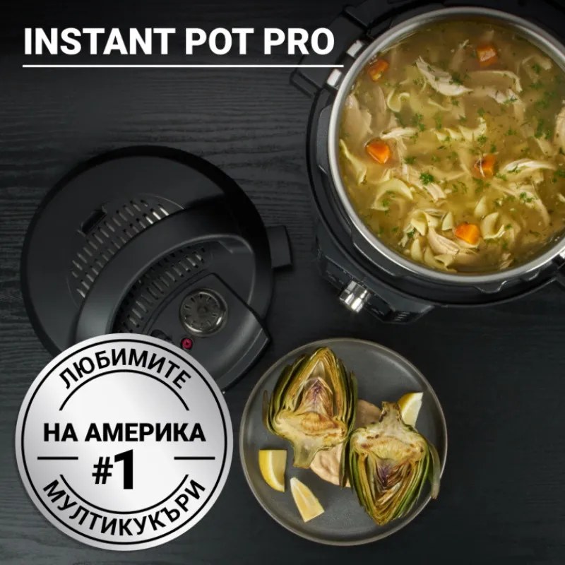 Мултикукър Instant Pot PRO 8 113005701, 1400W, 7.6 л, 28 програми, 11 Системи за безопасност, Черен