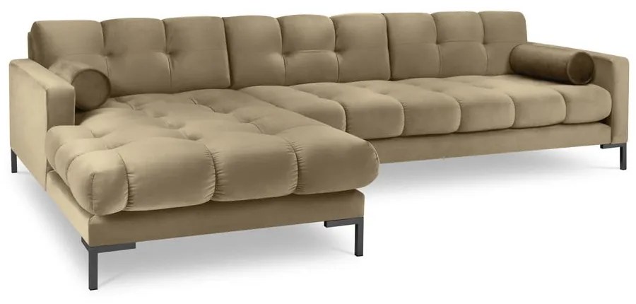 Бежов ъглов диван от кадифе , ляв ъгъл Bali - Cosmopolitan Design