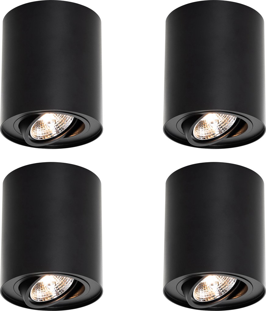 Комплект от 4 модерни таванни прожектора черни регулируеми AR70 - Rondoo Up