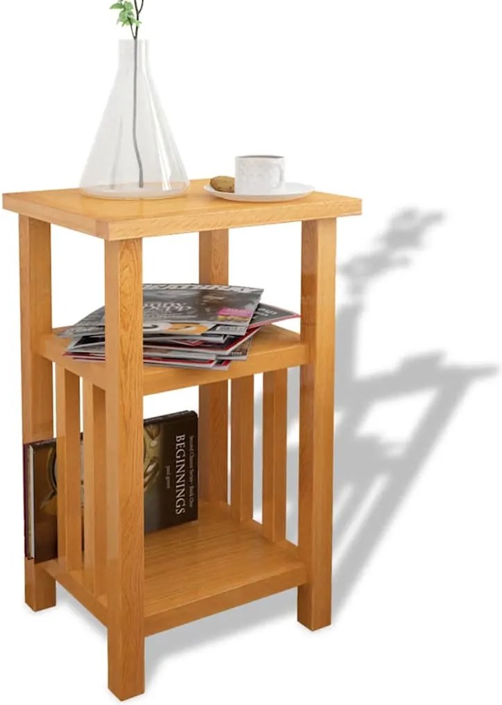 244211 vidaXL Помощна маса с рафт за списания, 27x35x55 см, дъбов масив