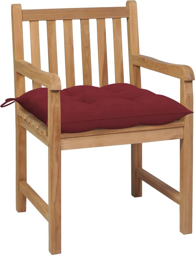 3062754 vidaXL Градински столове 2 бр виненочервени възглавници тик масив