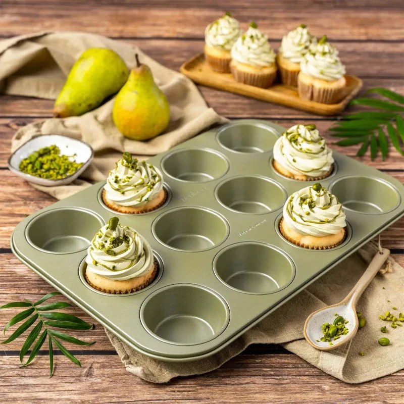 Форма за мъфини 12 бр Zenker 7456, 7 см, ILAG Maximizing Green покритие, До 180C, Зелен