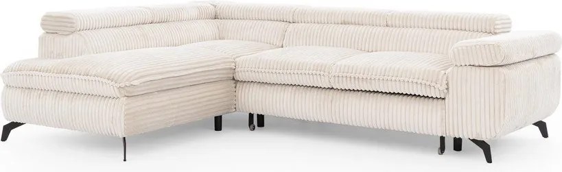 Кремав ъглов диван от рипсено кадифе (ляв ъгъл L форма) Marbeya – Ropez