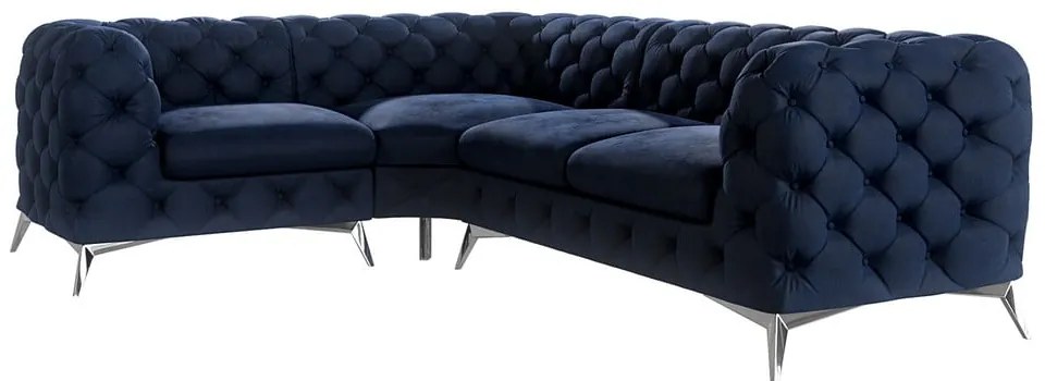 Тъмносин кадифен ъглов диван (ляв ъгъл/L форма) Chelsea – Ropez