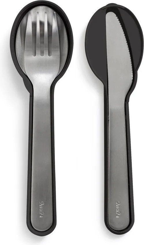 Черен/сребрист комплект прибори за пътуване от неръждаема стомана 3 бр. To Go – Lékué