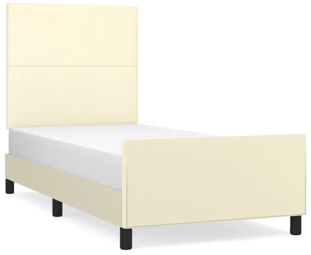 3125435 vidaXL Рамка за легло с табла, кремава, 100x200 см, изкуствена кожа