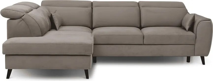 Бежов кадифен разтегателен ъглов диван с място за съхранение (ляв ъгъл L форма) Noble – ELTAP