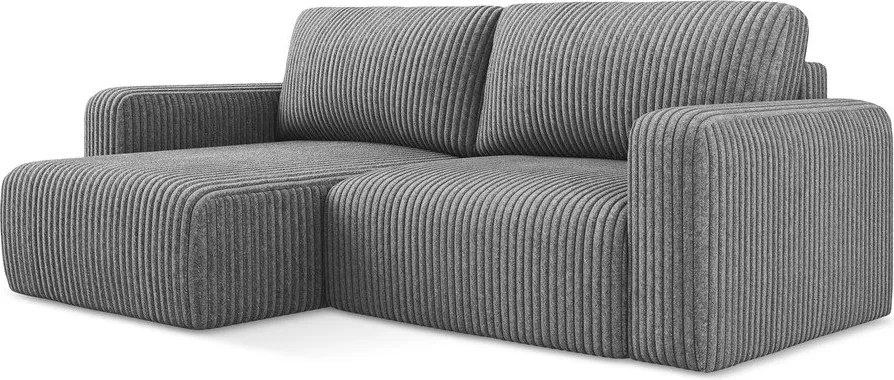 Сив сгъваем/с място за съхранение ъглов диван от рипсено кадифе (ляв ъгъл) Kona – Makamii