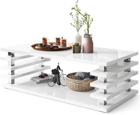 ПОРТО Бял гланц - МОДЕРНА ХОЛНА МАСА С ЛАМЕЛИ 2в1 С КОЛЕЛА/КРАКА