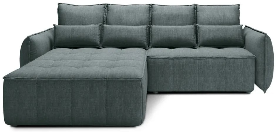 Зелен кадифен разтегателен ъглов диван с място за съхранение (ляв ъгъл) Campo – ELTAP