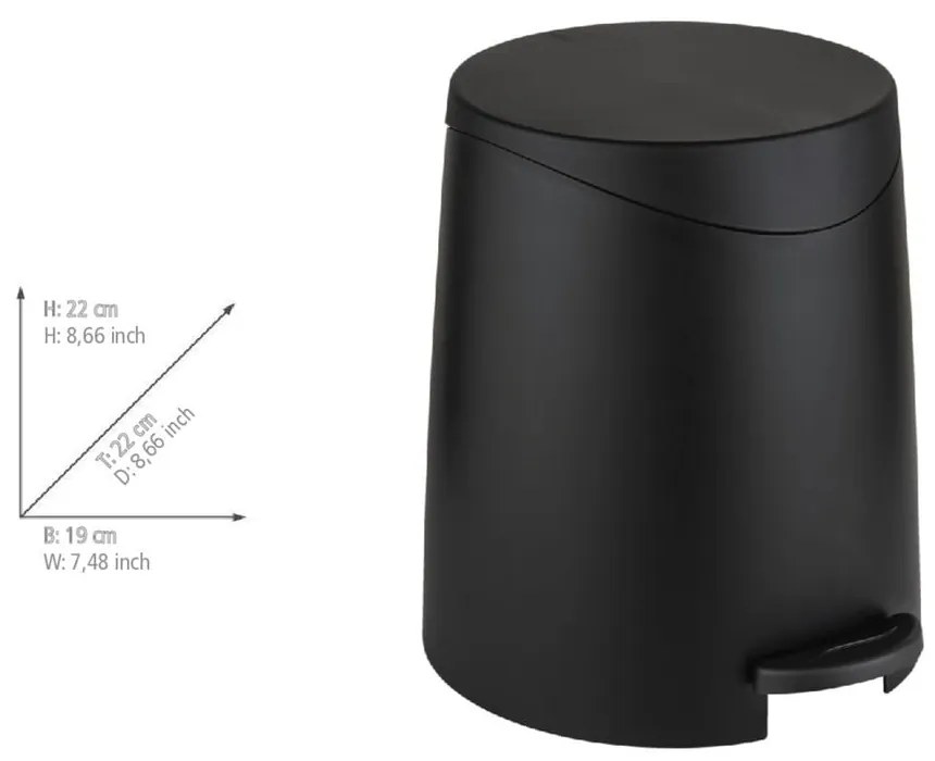 Черно пластмасово кошче за боклук с педал 3 l Portes – Allstar