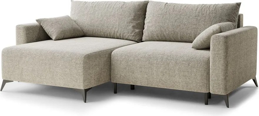 Бежов шенилов сгъваем/с място за съхранение ъглов диван (ляв ъгъл) Leon – Maison de Rêve